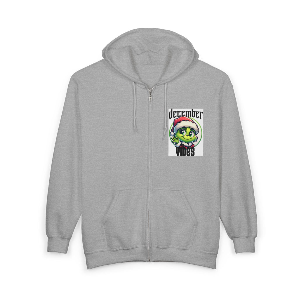 December Vibes Zip Hoodie — Festive Grinch Santa Full‑Zip Sweatshirt