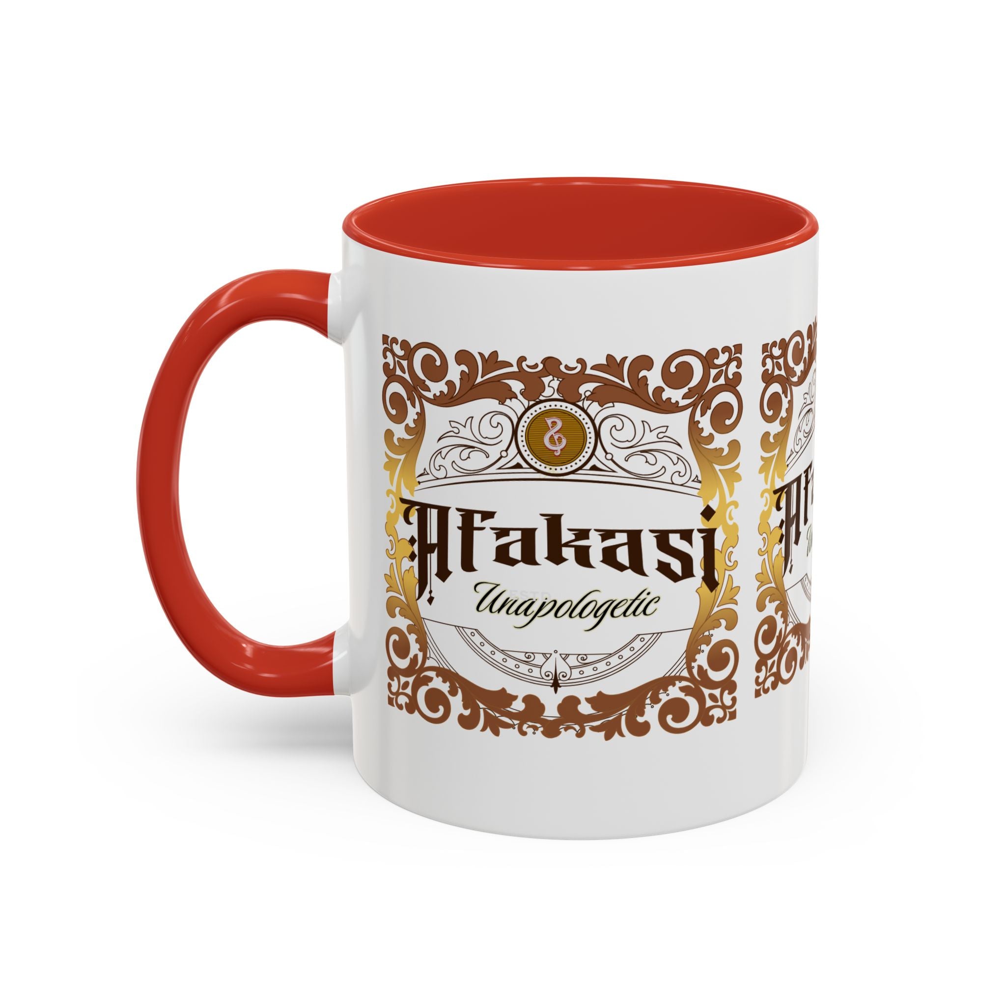 Akan 'Afakasi Unapologetic' Accent Coffee Mug — Decorative Brown & Gold Design (11/15oz)