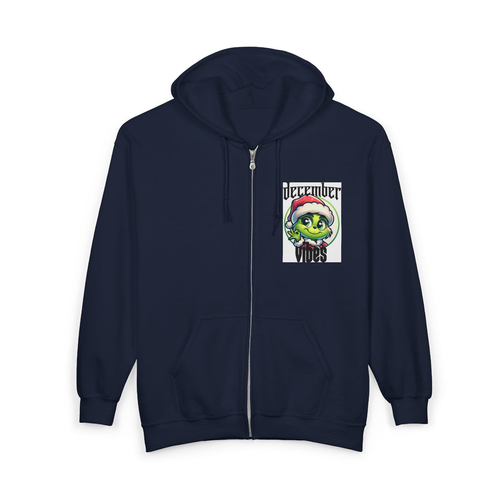 December Vibes Zip Hoodie — Festive Grinch Santa Full‑Zip Sweatshirt