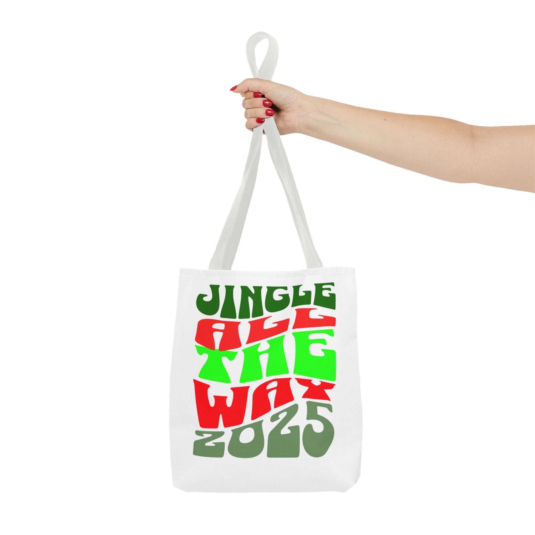 Jingle All The Way 2025 Holiday Tote Bag — Retro Red & Green Christmas Gift Bag