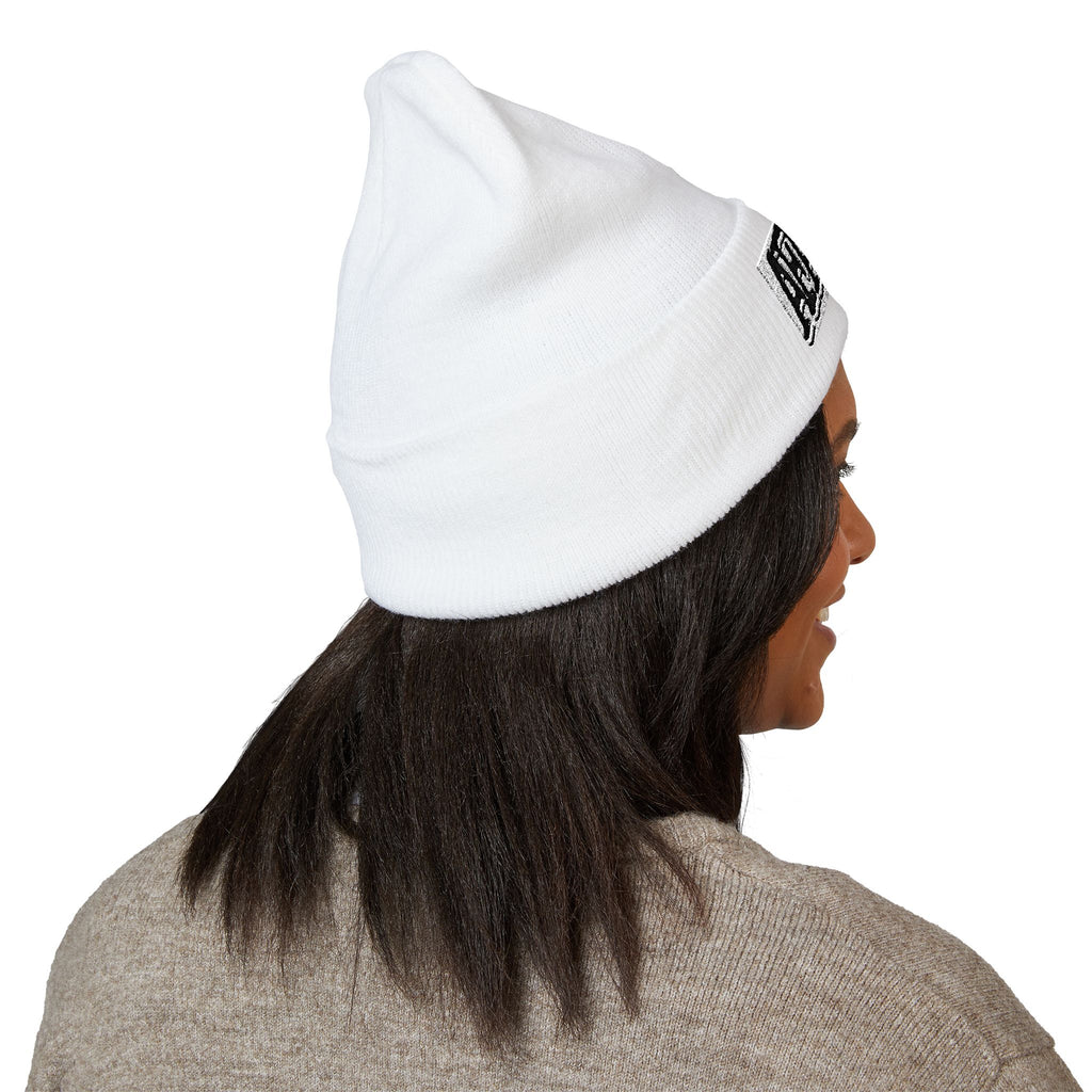 Embroidered Afakasi Cuffed Beanie — White Knit Streetwear Winter Hat