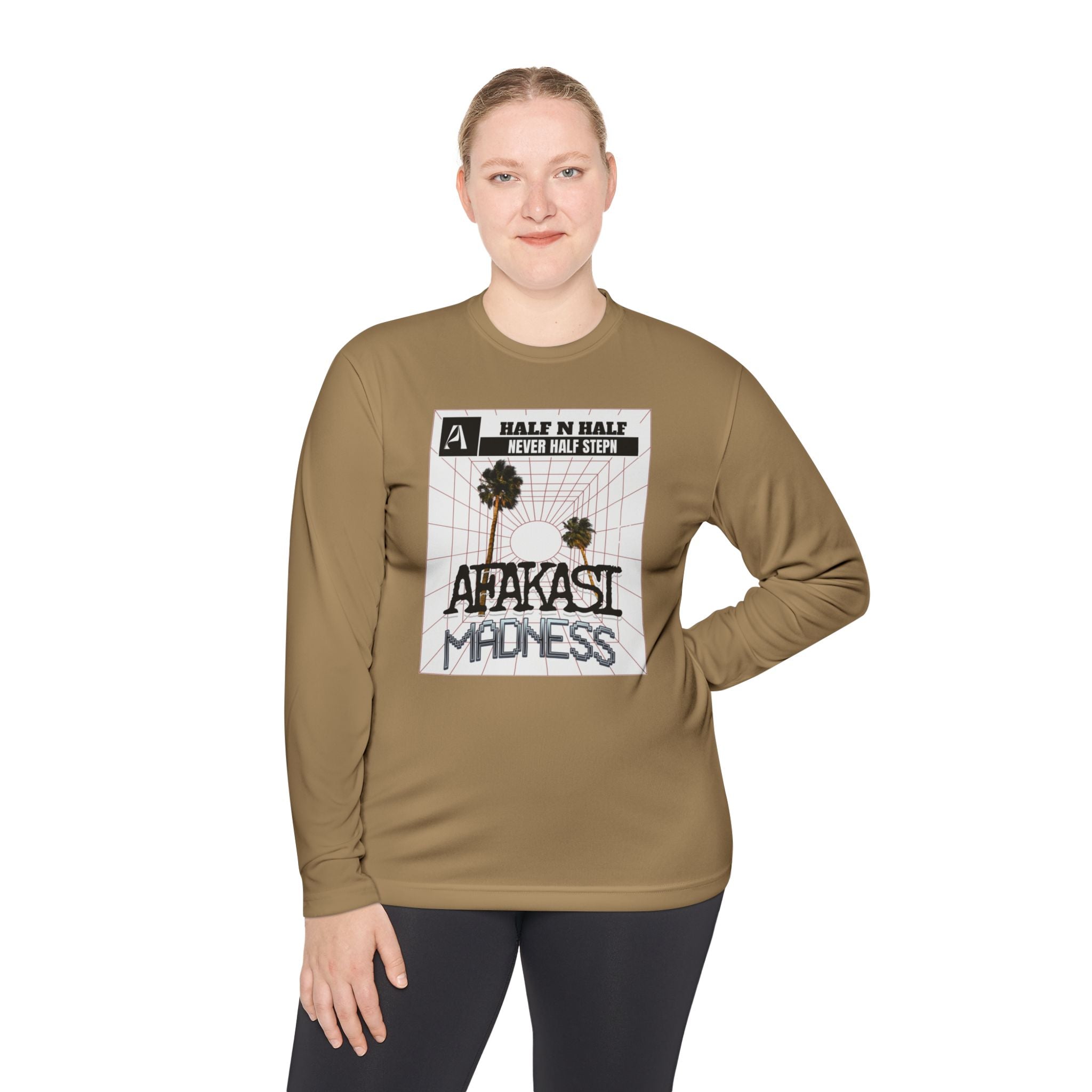 Afakasi Madness Long Sleeve Tee — Retro Palm Graphic ‘Half n Half Never Half Step’