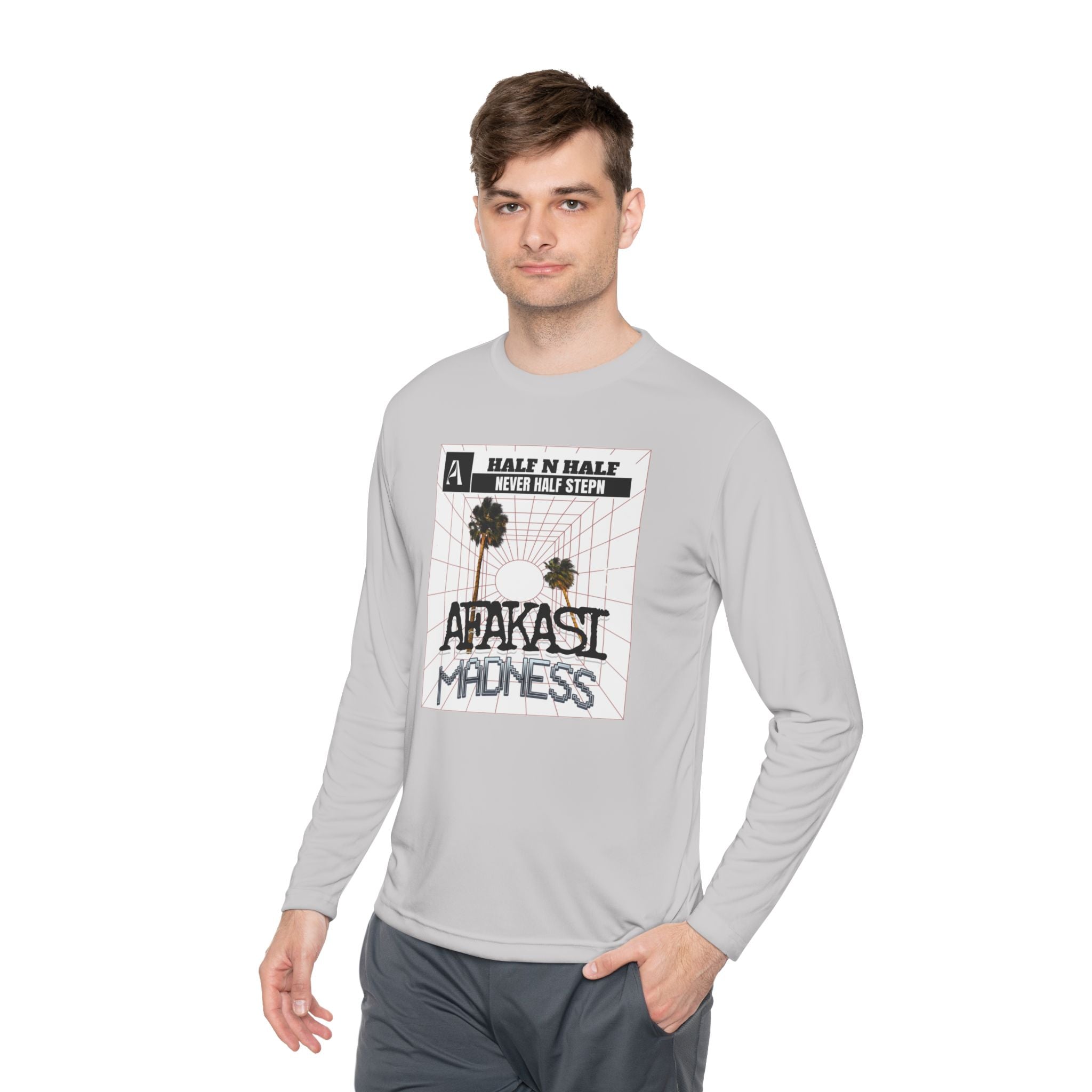Afakasi Madness Long Sleeve Tee — Retro Palm Graphic ‘Half n Half Never Half Step’
