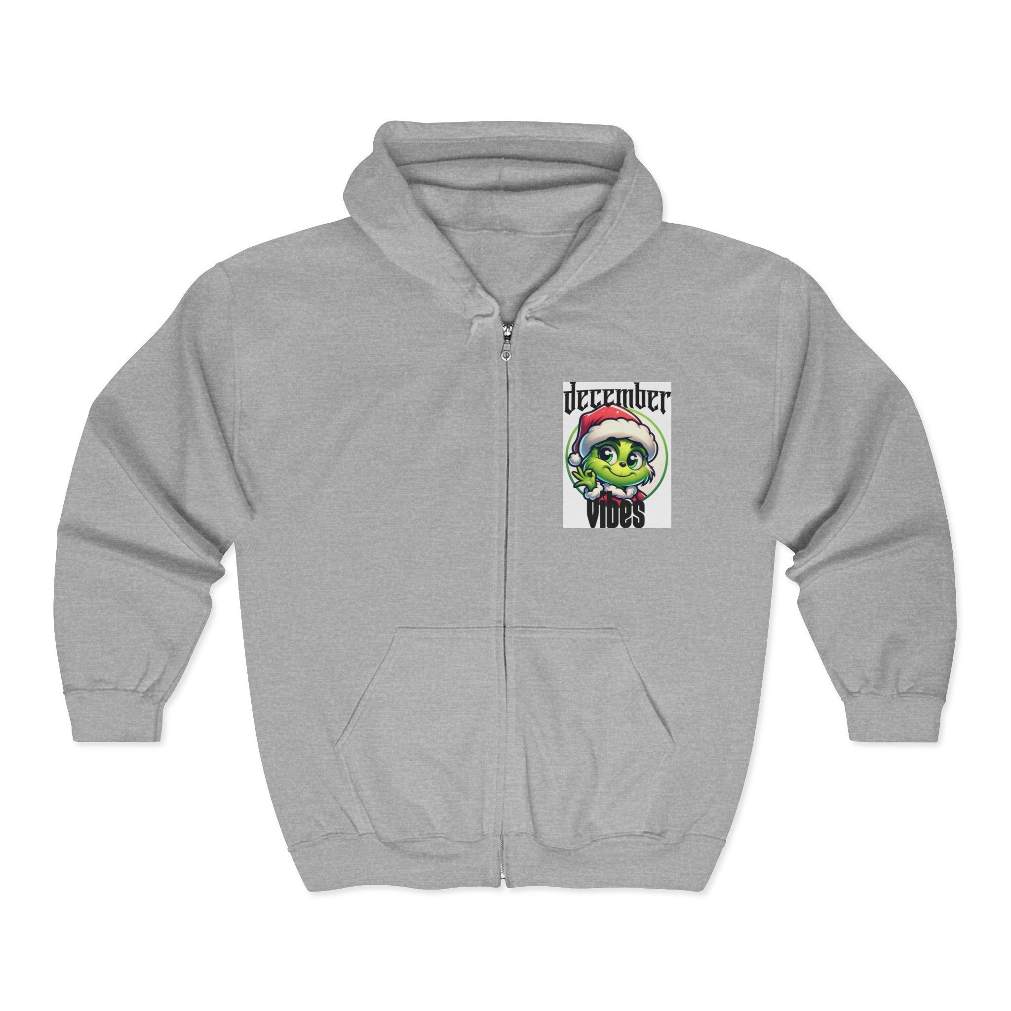 December Vibes Zip Hoodie — Festive Grinch Santa Full‑Zip Sweatshirt