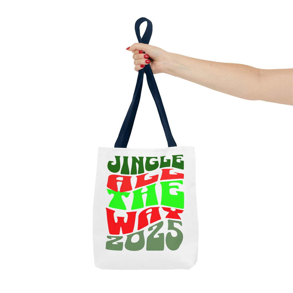 Jingle All The Way 2025 Holiday Tote Bag — Retro Red & Green Christmas Gift Bag