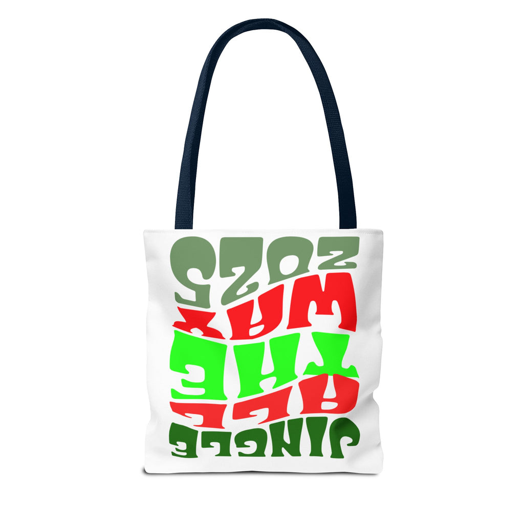 Jingle All The Way 2025 Holiday Tote Bag — Retro Red & Green Christmas Gift Bag