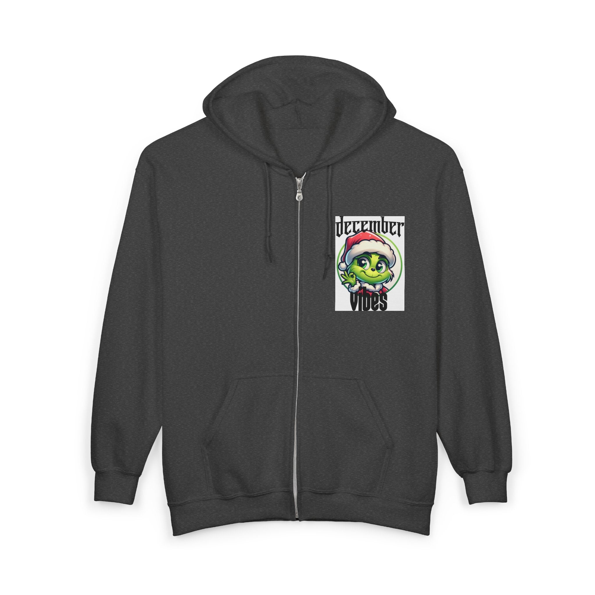 December Vibes Zip Hoodie — Festive Grinch Santa Full‑Zip Sweatshirt
