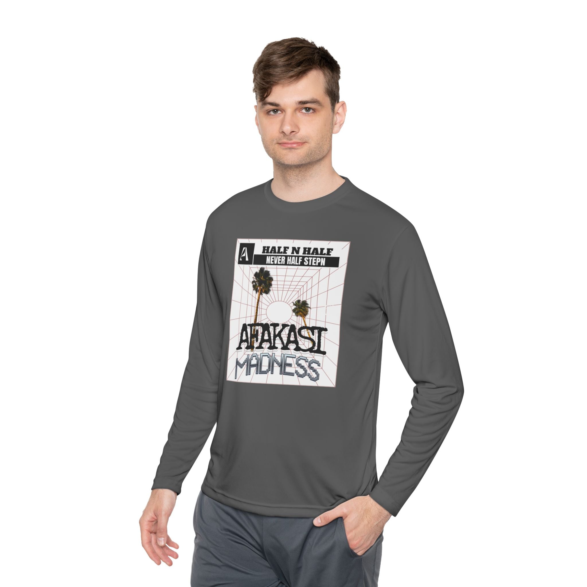 Afakasi Madness Long Sleeve Tee — Retro Palm Graphic ‘Half n Half Never Half Step’