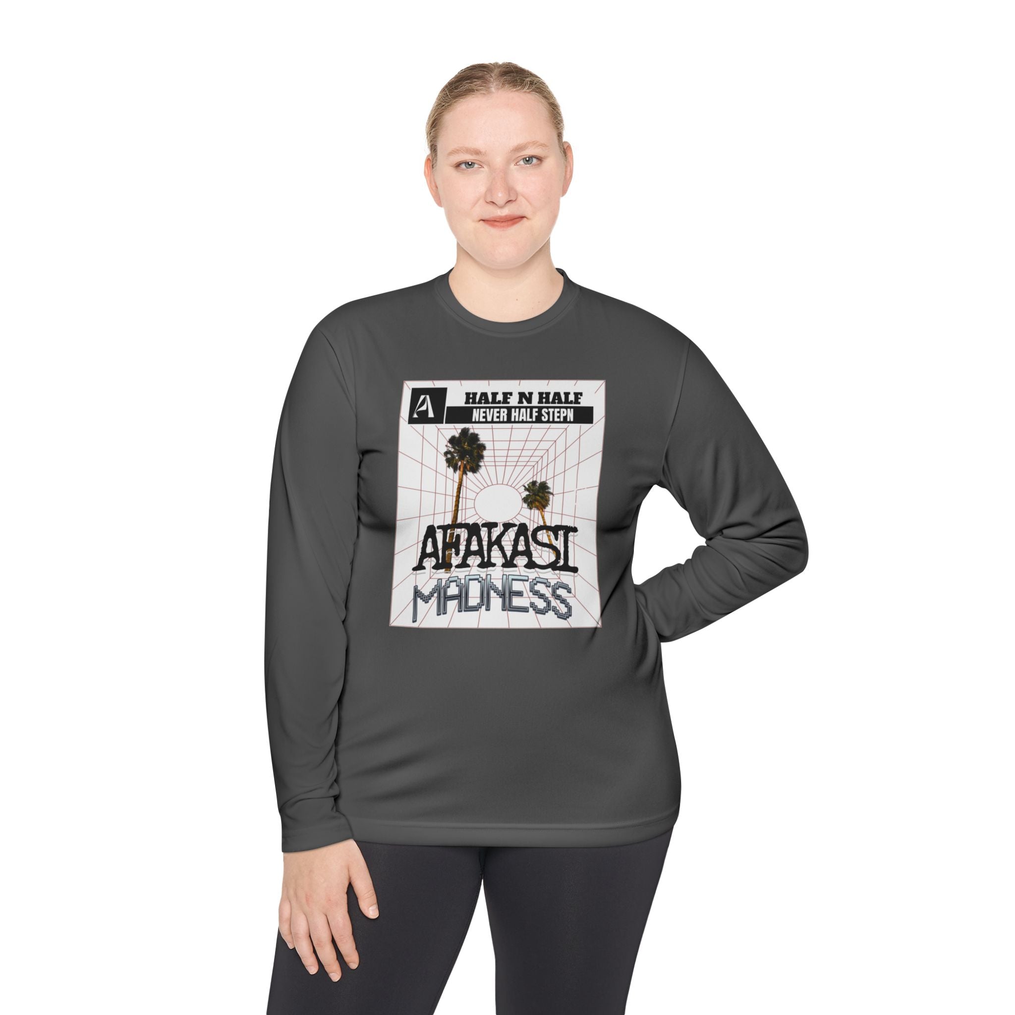 Afakasi Madness Long Sleeve Tee — Retro Palm Graphic ‘Half n Half Never Half Step’