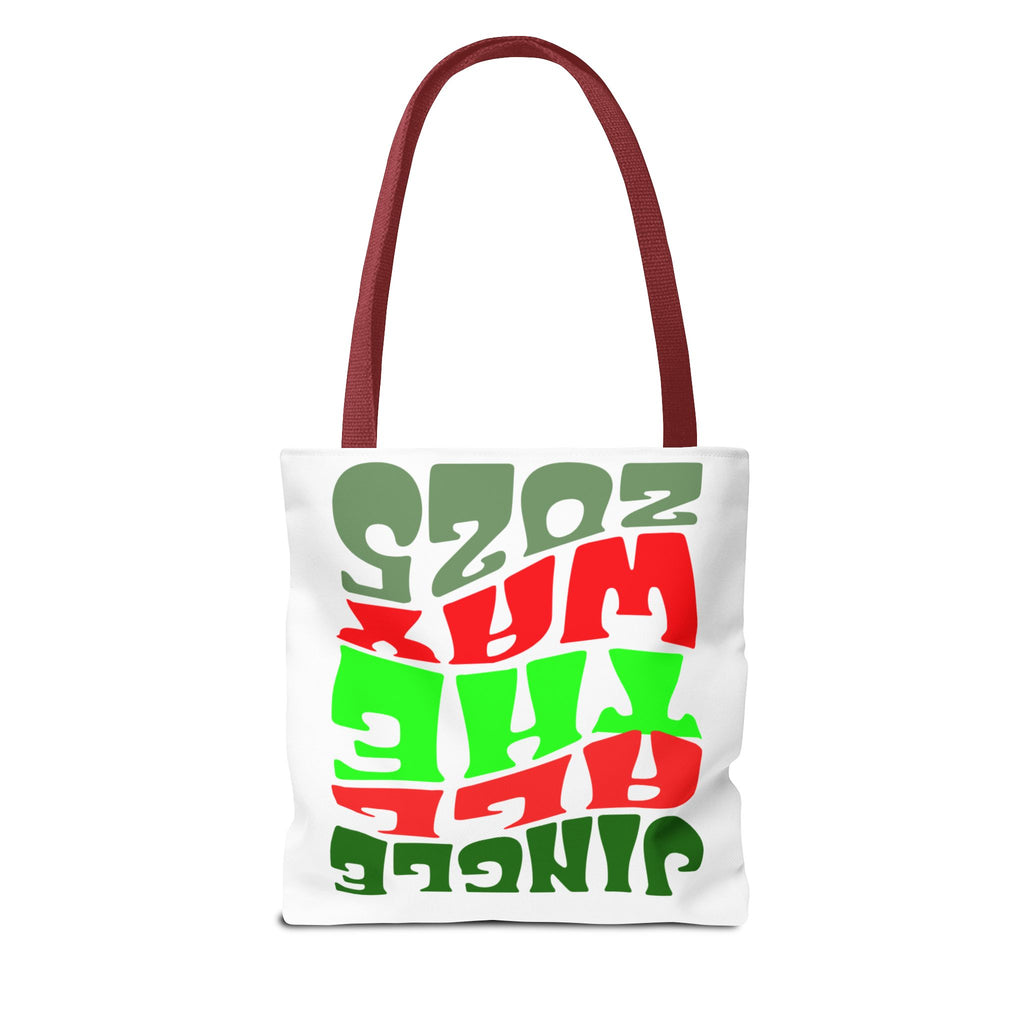 Jingle All The Way 2025 Holiday Tote Bag — Retro Red & Green Christmas Gift Bag