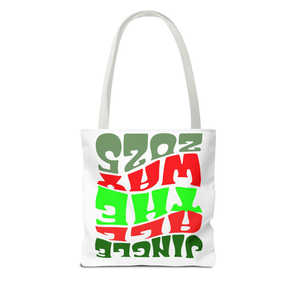 Jingle All The Way 2025 Holiday Tote Bag — Retro Red & Green Christmas Gift Bag