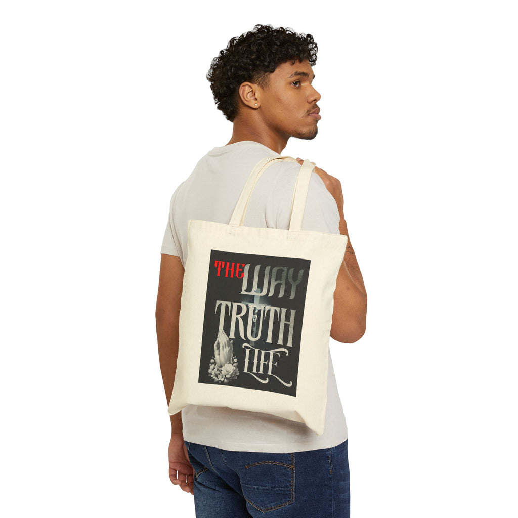 Canvas Tote Bag — "The Way Truth Life" Vintage Prayer Graphic