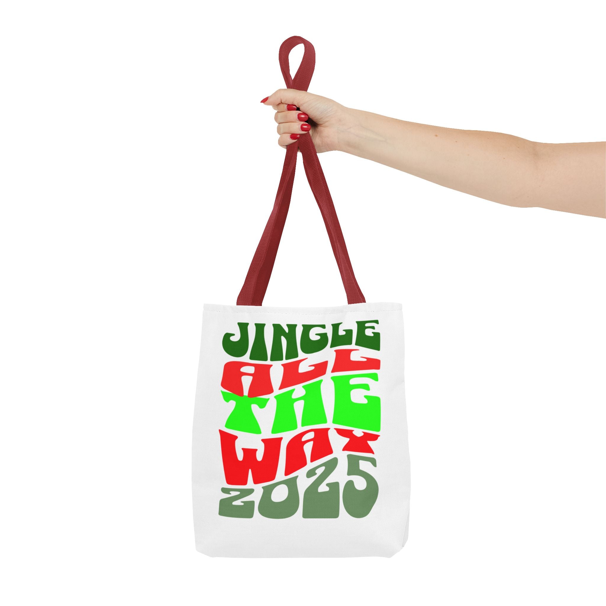 Jingle All The Way 2025 Holiday Tote Bag — Retro Red & Green Christmas Gift Bag