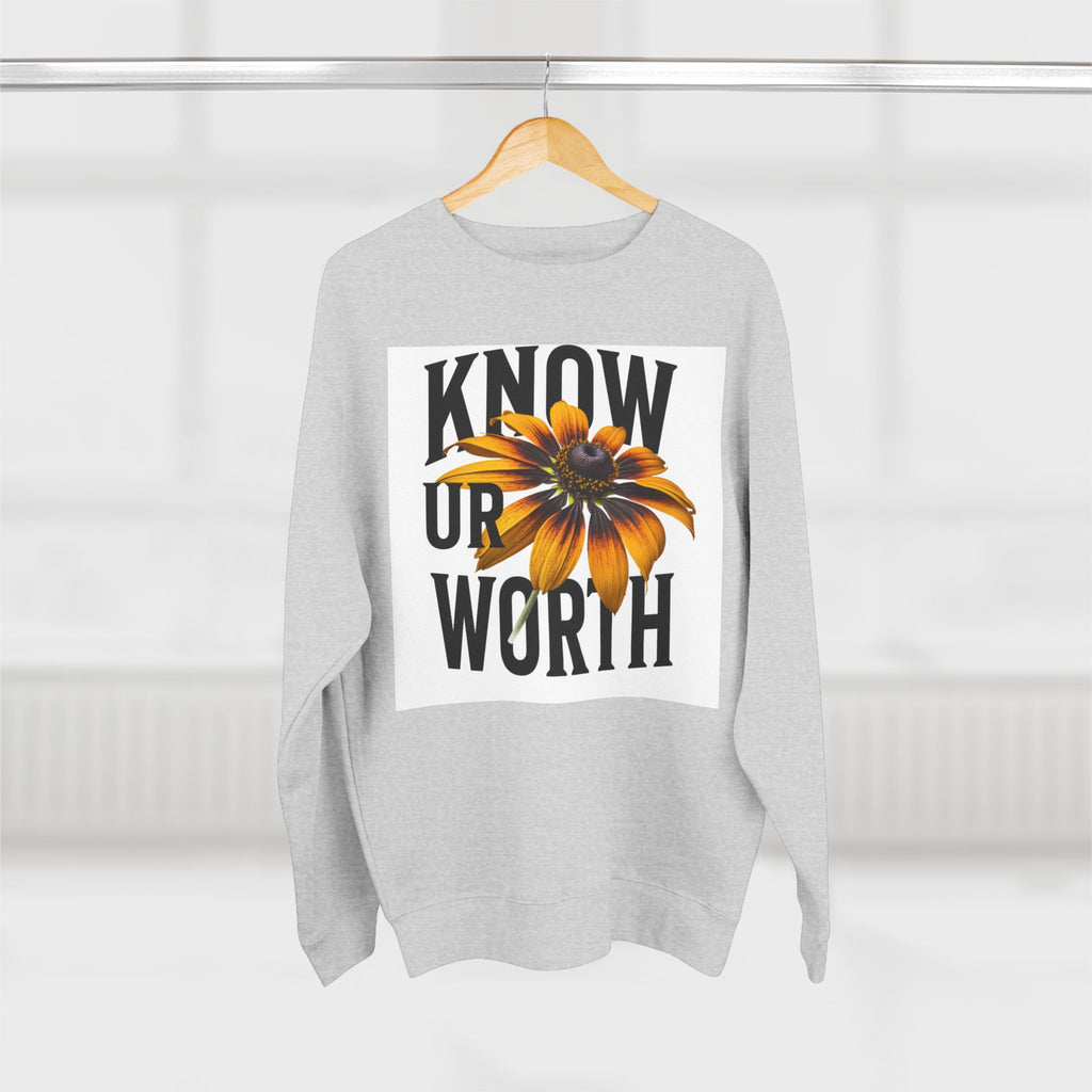 Know Ur Worth Crewneck Sweatshirt — Inspirational Floral & Dog Graphic