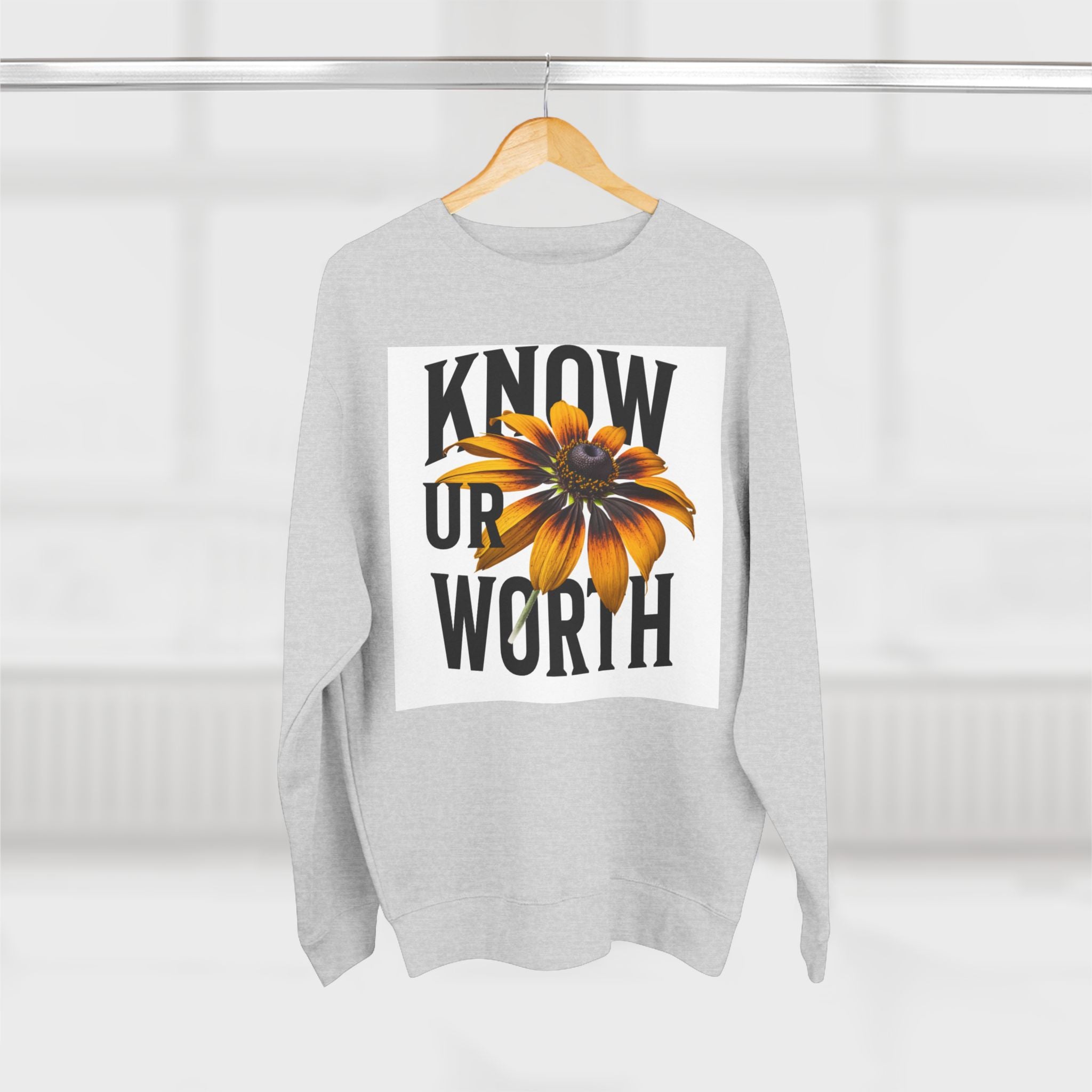 Know Ur Worth Crewneck Sweatshirt — Inspirational Floral & Dog Graphic