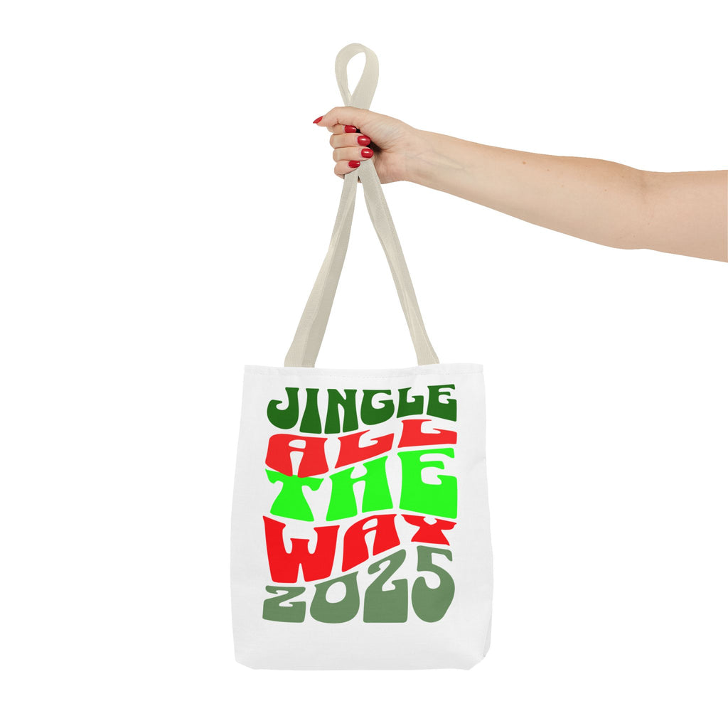 Jingle All The Way 2025 Holiday Tote Bag — Retro Red & Green Christmas Gift Bag