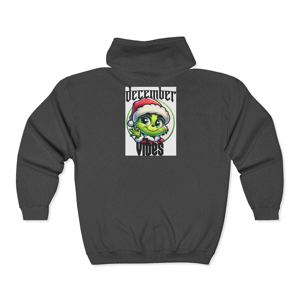 December Vibes Zip Hoodie — Festive Grinch Santa Full‑Zip Sweatshirt