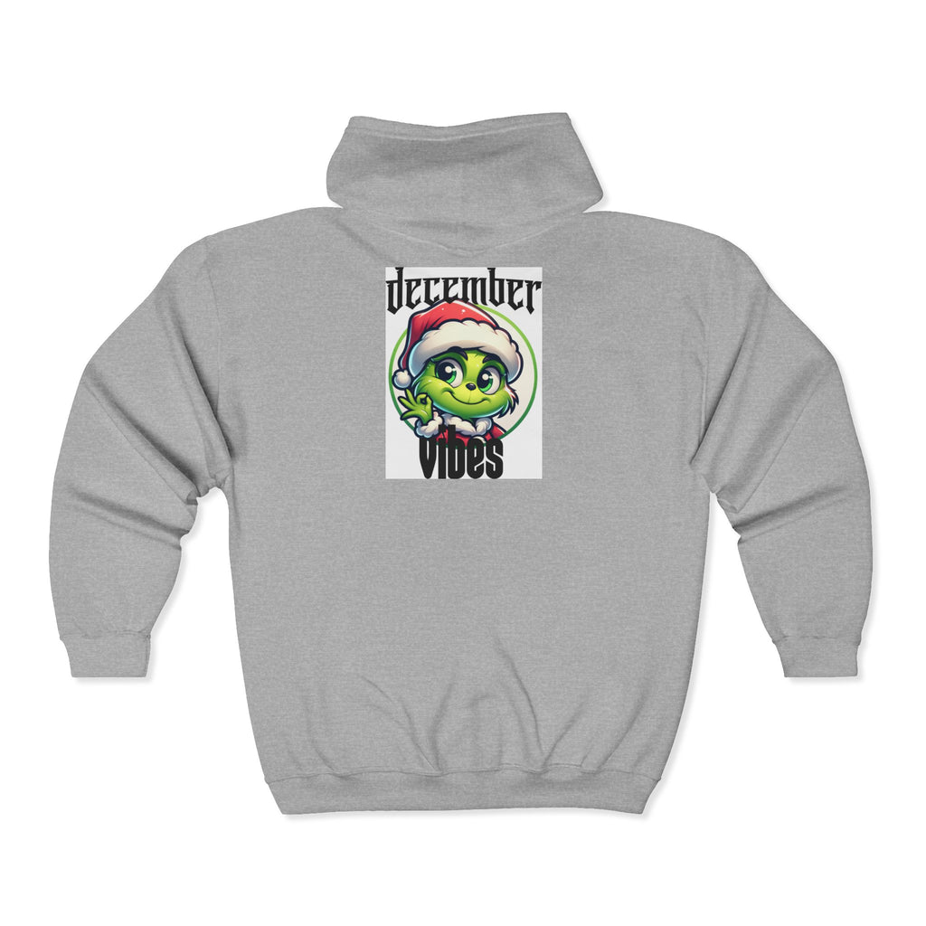 December Vibes Zip Hoodie — Festive Grinch Santa Full‑Zip Sweatshirt