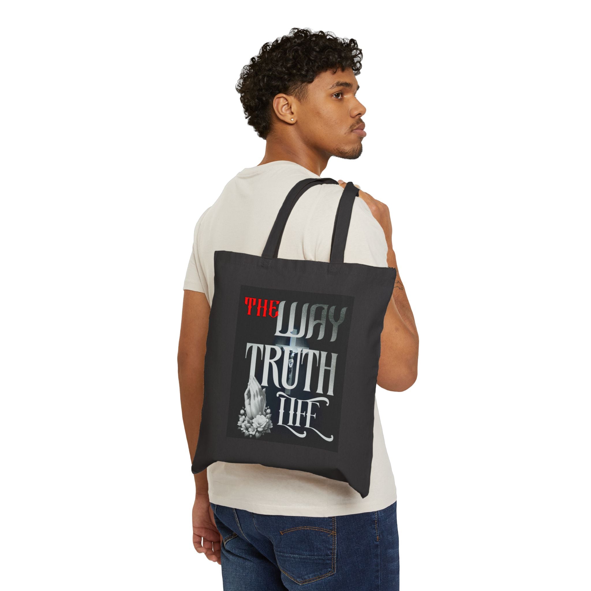 Canvas Tote Bag — "The Way Truth Life" Vintage Prayer Graphic