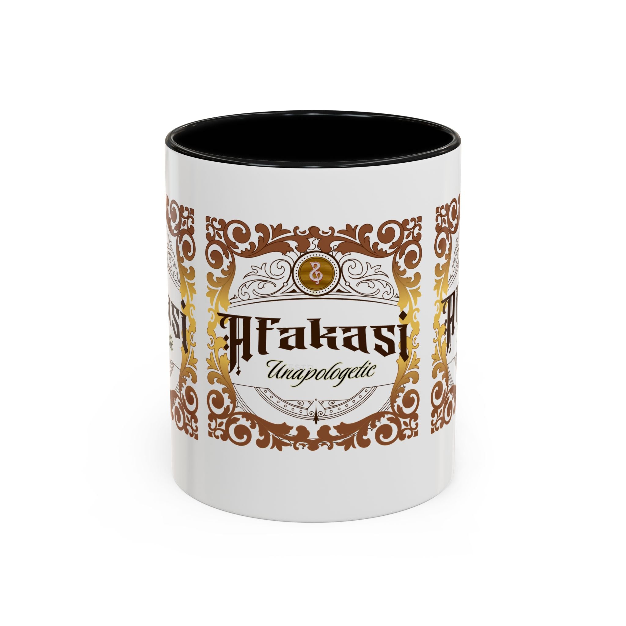 Akan 'Afakasi Unapologetic' Accent Coffee Mug — Decorative Brown & Gold Design (11/15oz)