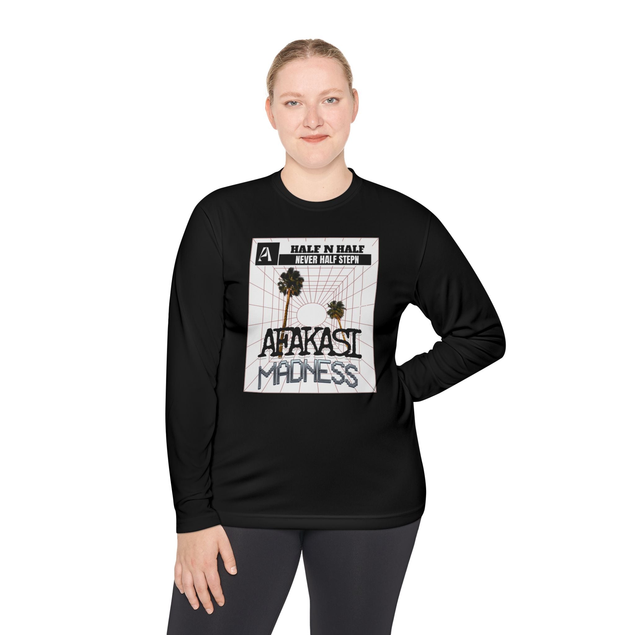 Afakasi Madness Long Sleeve Tee — Retro Palm Graphic ‘Half n Half Never Half Step’