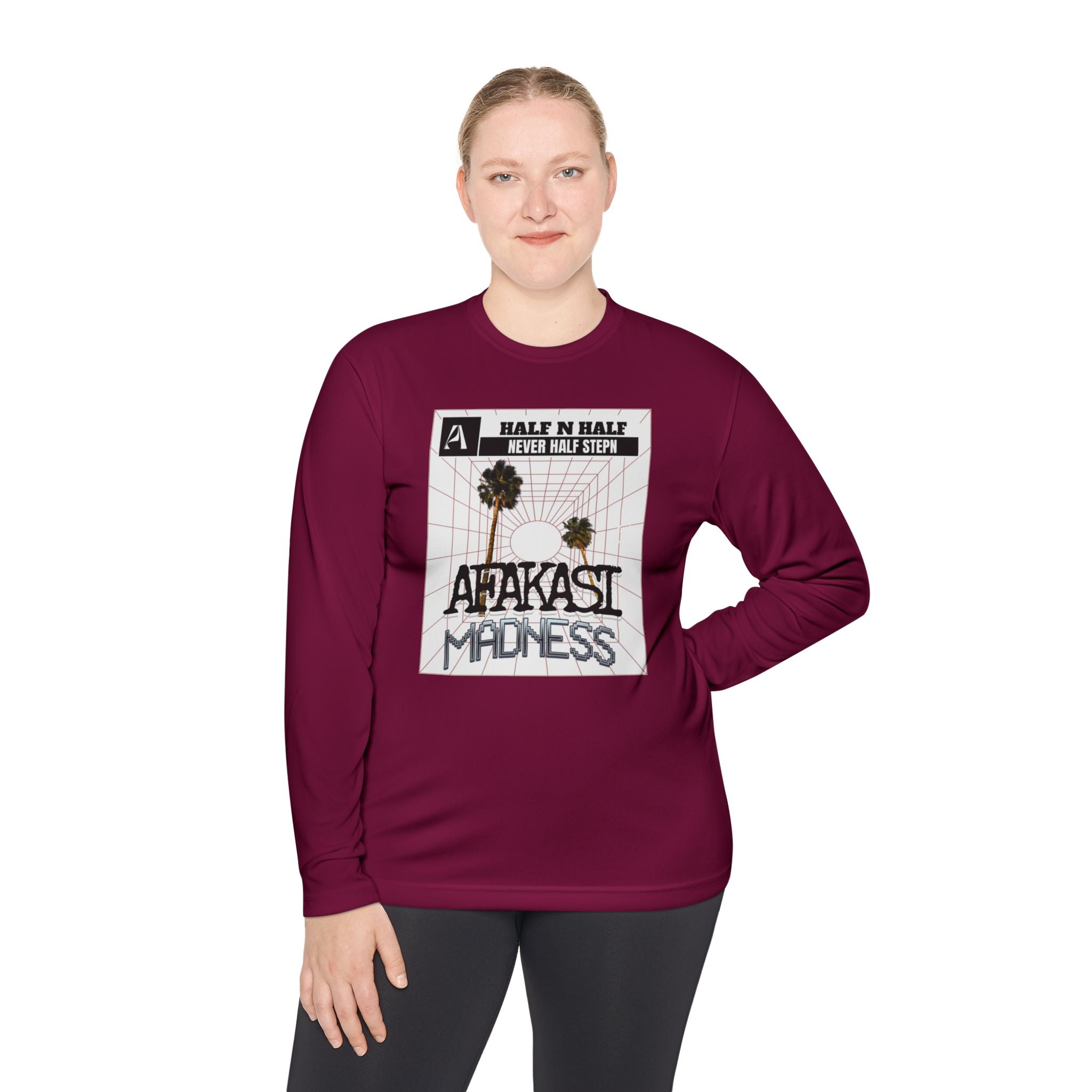 Afakasi Madness Long Sleeve Tee — Retro Palm Graphic ‘Half n Half Never Half Step’