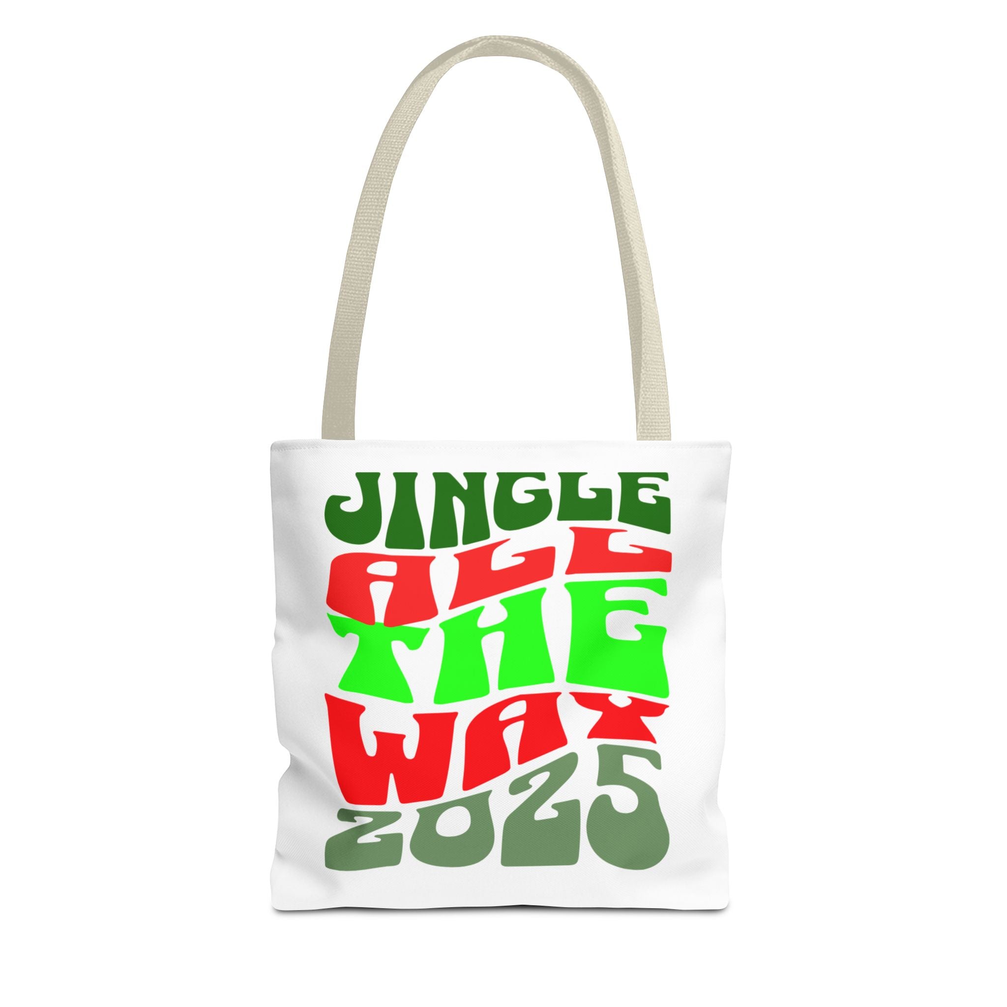 Jingle All The Way 2025 Holiday Tote Bag — Retro Red & Green Christmas Gift Bag