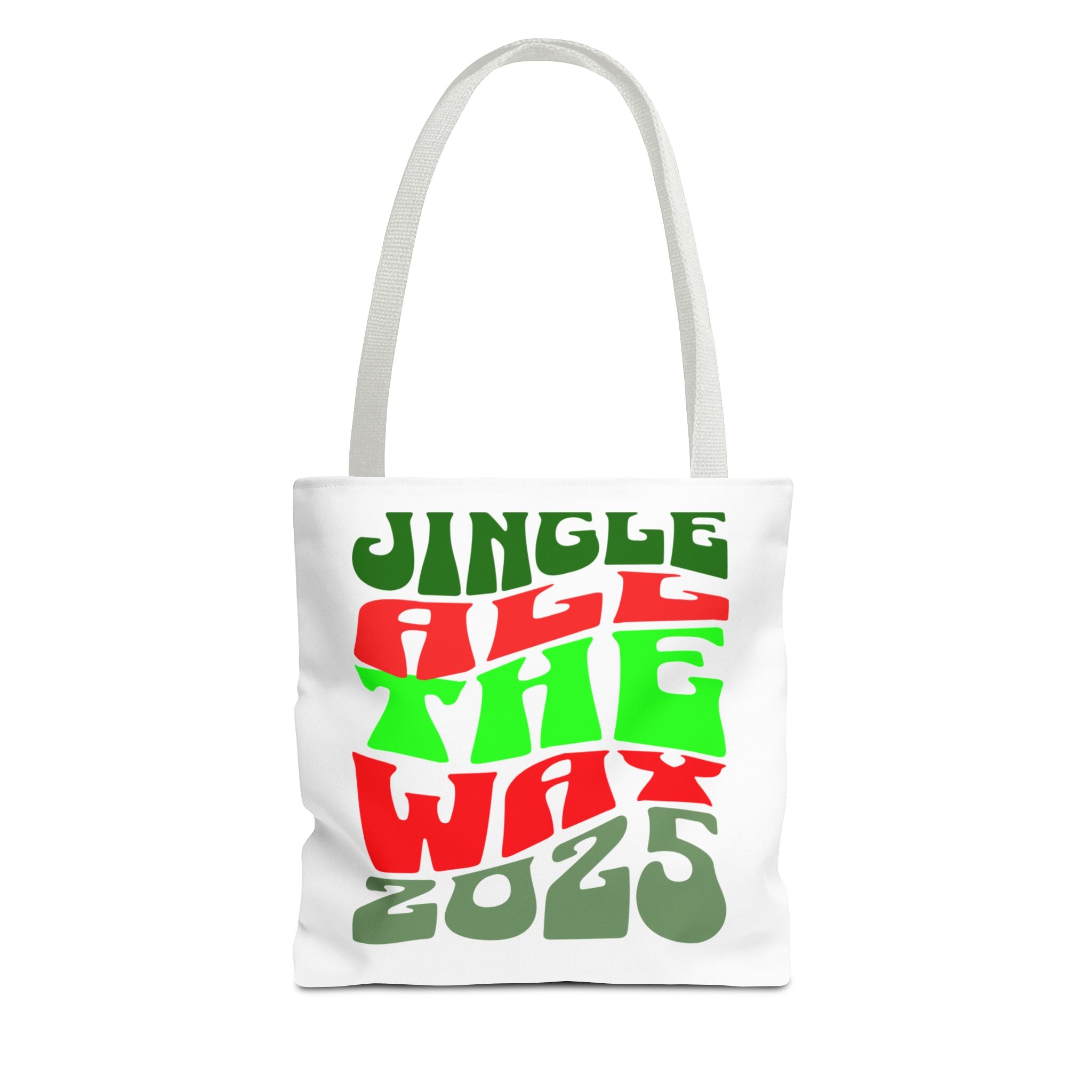 Jingle All The Way 2025 Holiday Tote Bag — Retro Red & Green Christmas Gift Bag