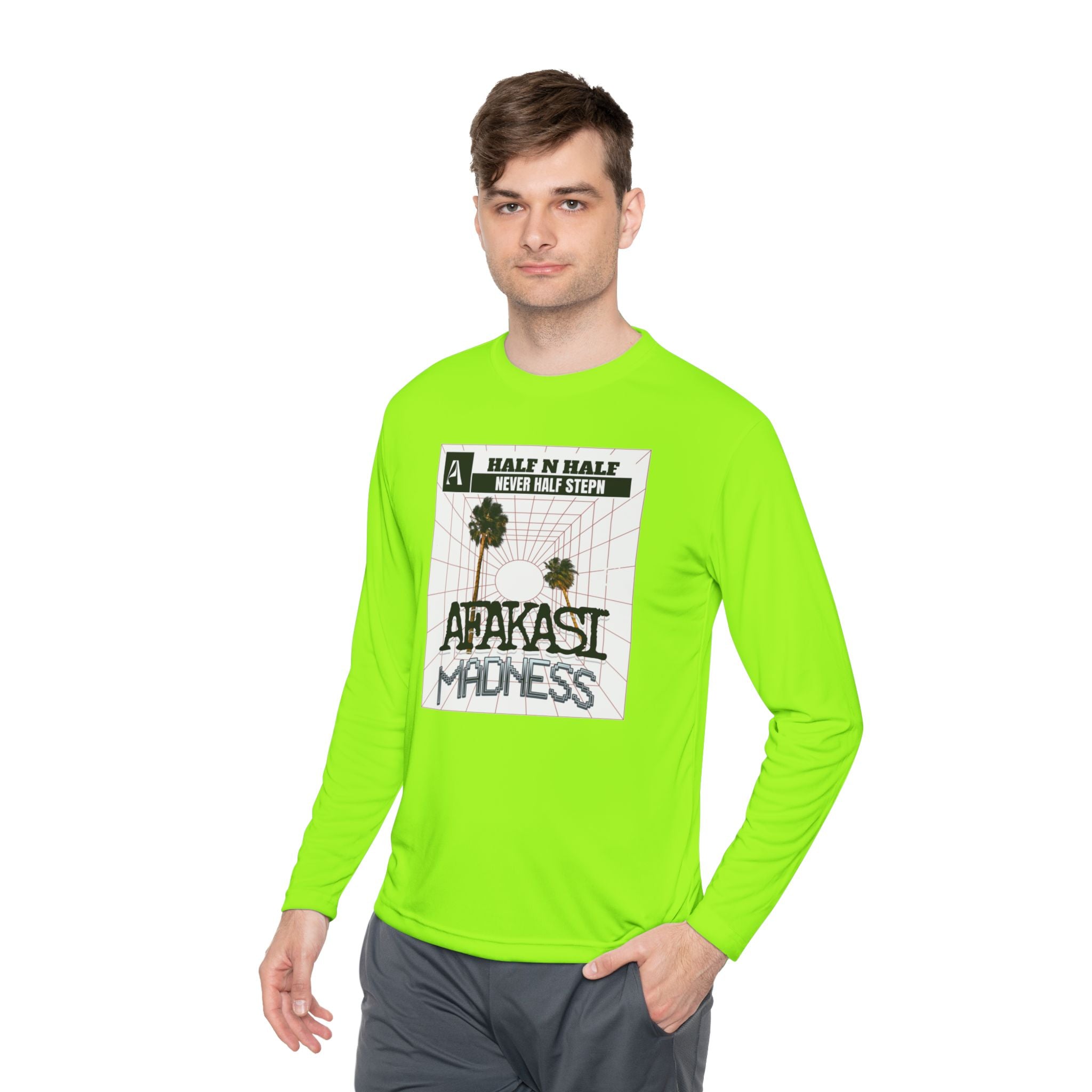 Afakasi Madness Long Sleeve Tee — Retro Palm Graphic ‘Half n Half Never Half Step’