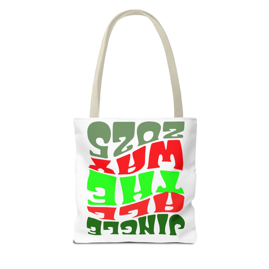 Jingle All The Way 2025 Holiday Tote Bag — Retro Red & Green Christmas Gift Bag
