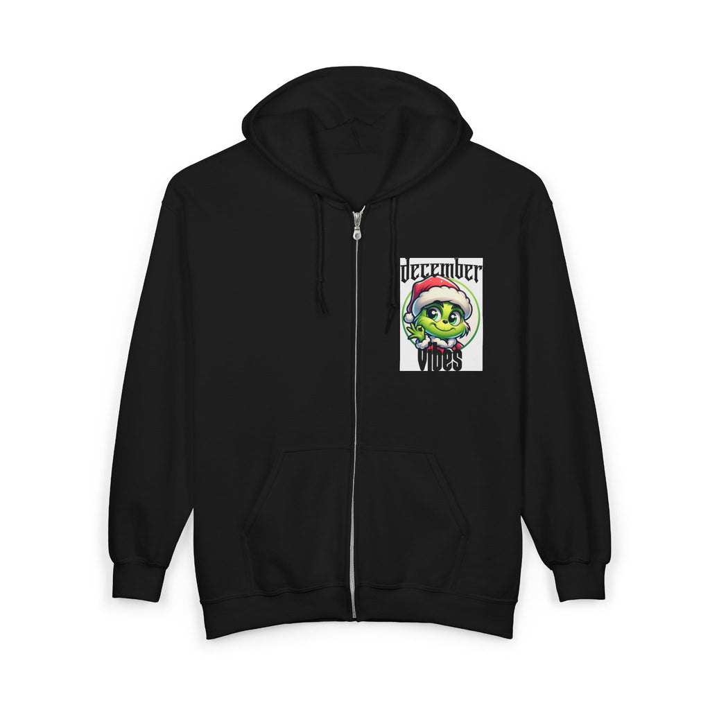 December Vibes Zip Hoodie — Festive Grinch Santa Full‑Zip Sweatshirt