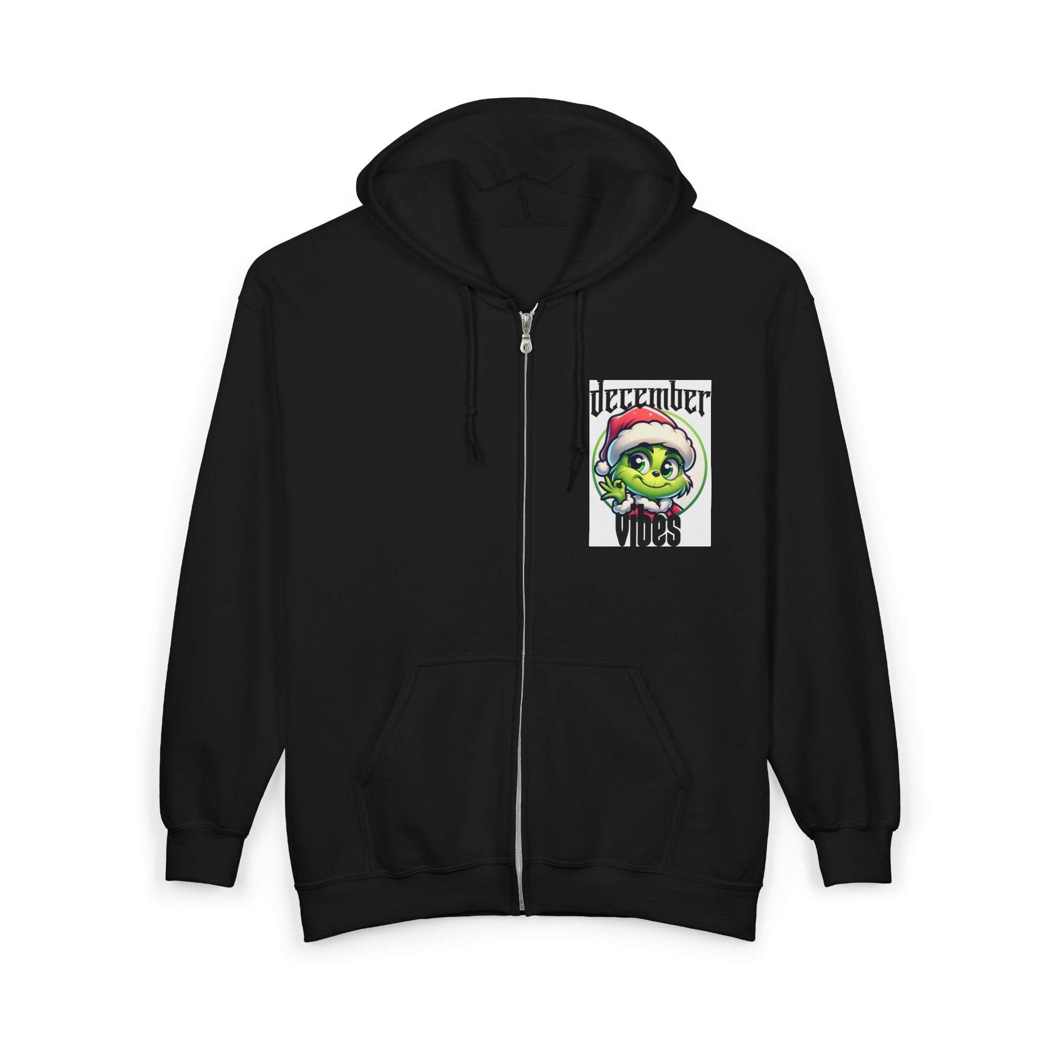 December Vibes Zip Hoodie — Festive Grinch Santa Full‑Zip Sweatshirt